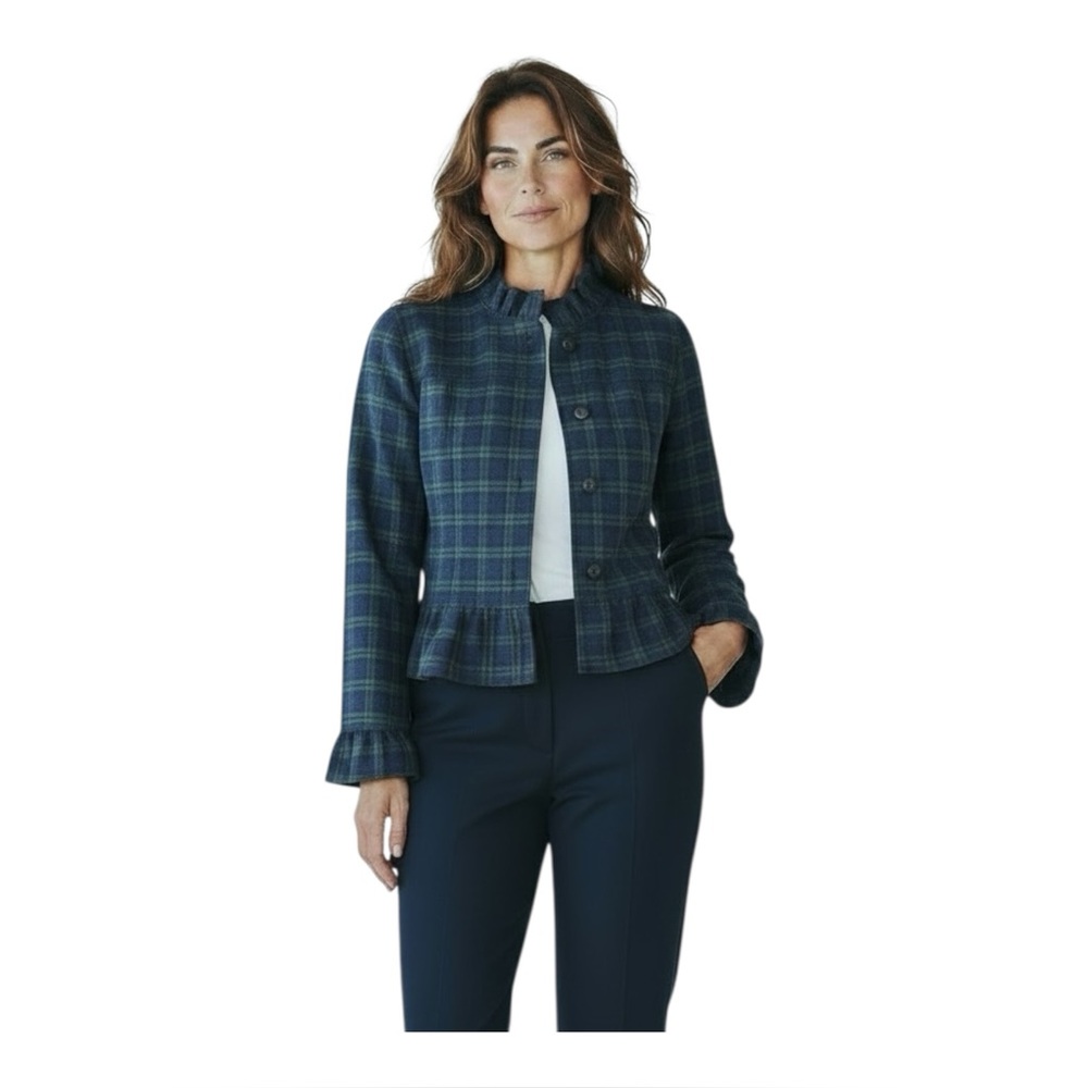 Banana Republic Plaid Ruffle Trim Button Front Academia Preppy Heritage Jacket